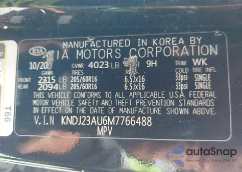 2021 Kia Soul S z USA, uszkodzony, nr VIN KNDJ23AU6M7766488